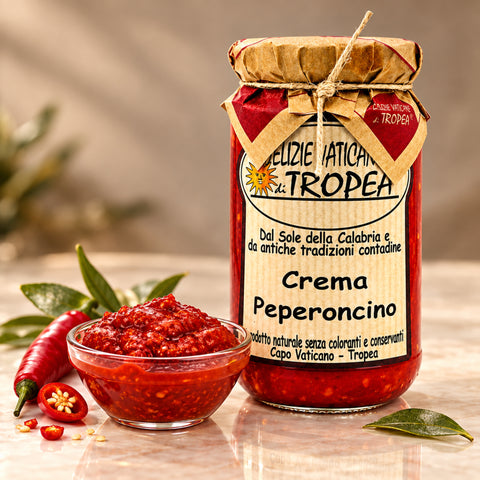 Chili-Creme aus Kalabrien – Produktaufnahme mit dezenter Spiegelung
