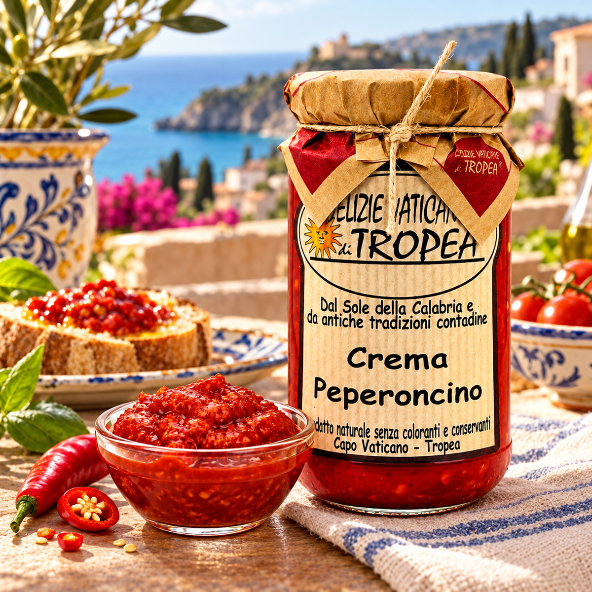 Chili-Creme aus Kalabrien – Serviervorschlag auf einer italienischen Terrasse