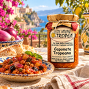 Caponata mit roten Zwiebeln von Tropea – Serviervorschlag auf einer italienischen Terrasse