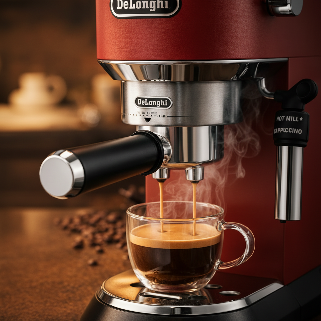     DeLonghi EC 685.R Espresso Zubereitung mit Crema Tasse Nahaufnahme