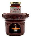 Nduja Bellantone aus Spilinga im Glas auf traditionellem Keramik-Stövchen – kalabrische Nduja Spezialität Bella Italia Store