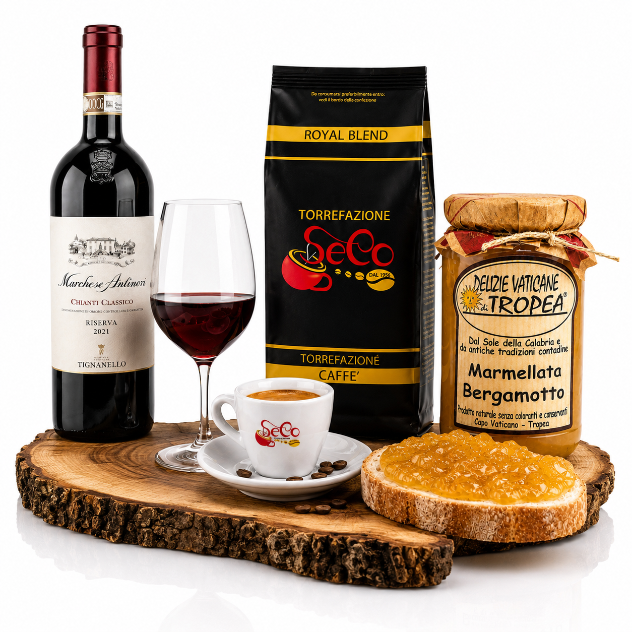 🇮🇹 Italienisches Feinkost Paket mit Chianti, Kaffee & Bergamotte Marmelade