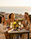 LemonSpritz italienischer Zitronenaperitif bei geselligem Treffen auf Terrasse – Sommerdrink mit Freunden und Aperitivo Stimmung