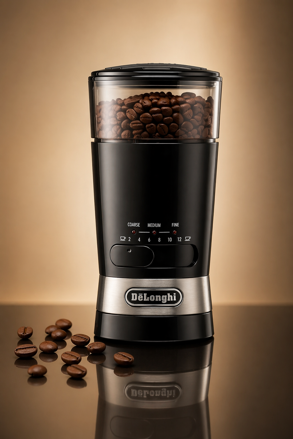     DeLonghi KG210 Kaffeemühle frisch gemahlener Kaffee auf Küchentisch