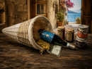     Rustikaler Geschenkkorb aus Italien mit Pinot Grigio und Delikatessen