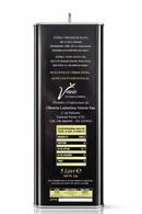 Rückseite vom kaltgepresstes Olivenöl 5L Extra Vergine aus Italien im schwarzen Metallkanister