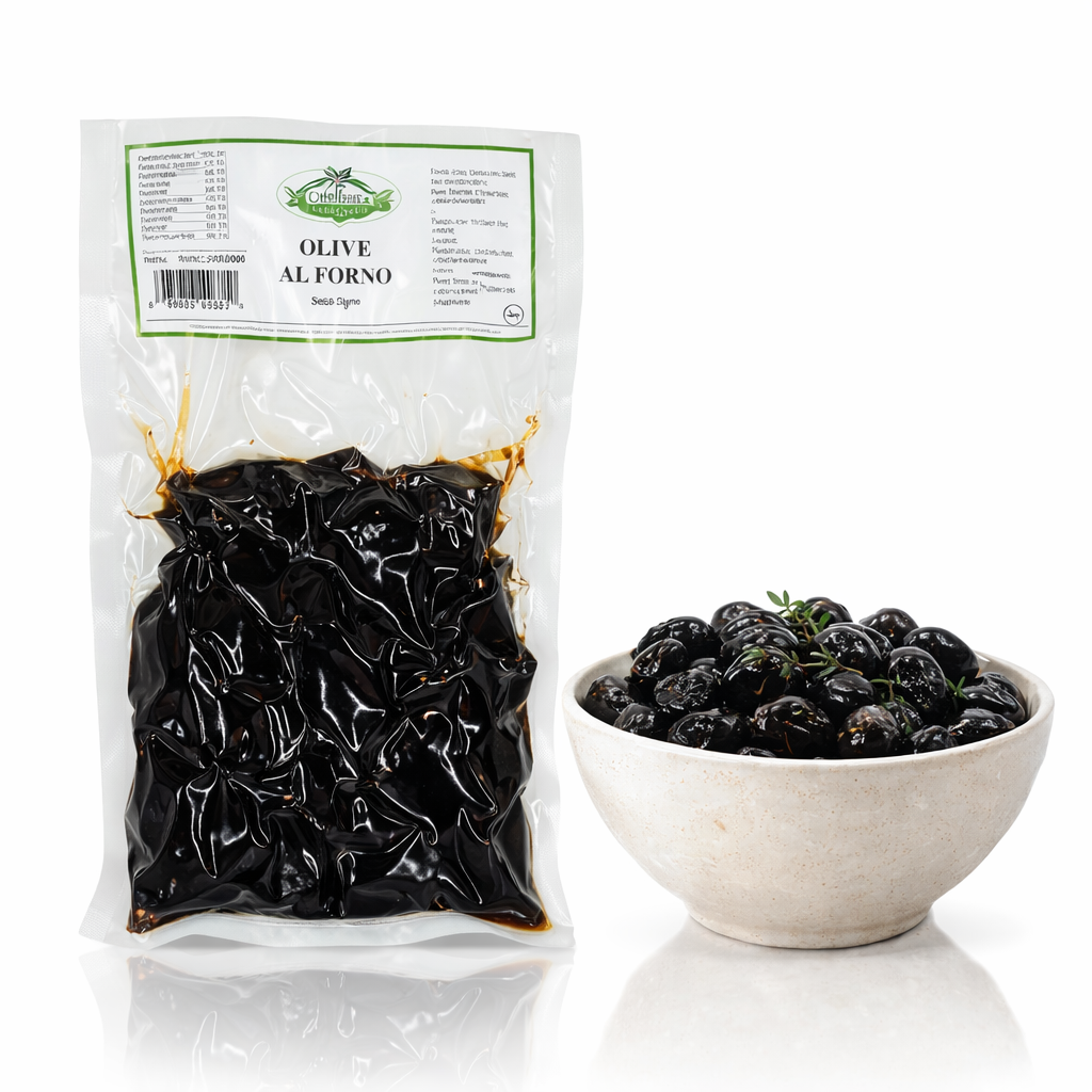 Olive al Forno - Gebackene schwarze Oliven, 300g