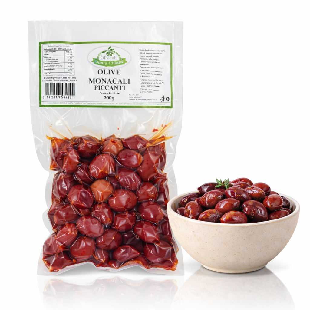 Würzige schwarze Oliven kaufen-Olive Monacali Piccanti  300g