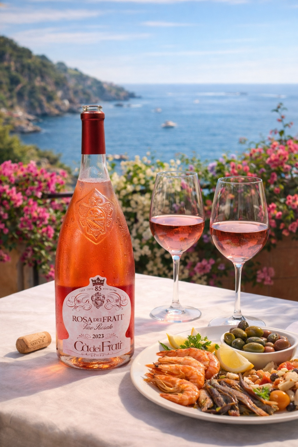 Rosa dei Frati Roséwein von Ca’ dei Frati – italienischer Rosé perfekt zu Meeresfrüchten und mediterraner Küche mit Meerblick.