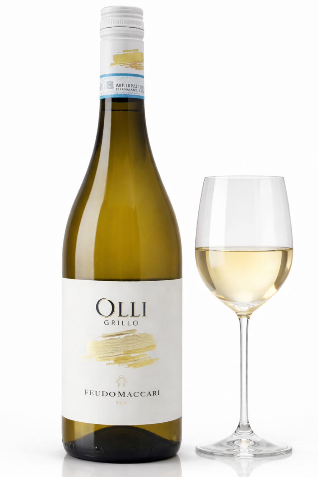 Olli Grillo Feudo Maccari italienischer Weißwein aus Sizilien – eleganter Grillo Wein in Premiumflasche mit Weinsplash