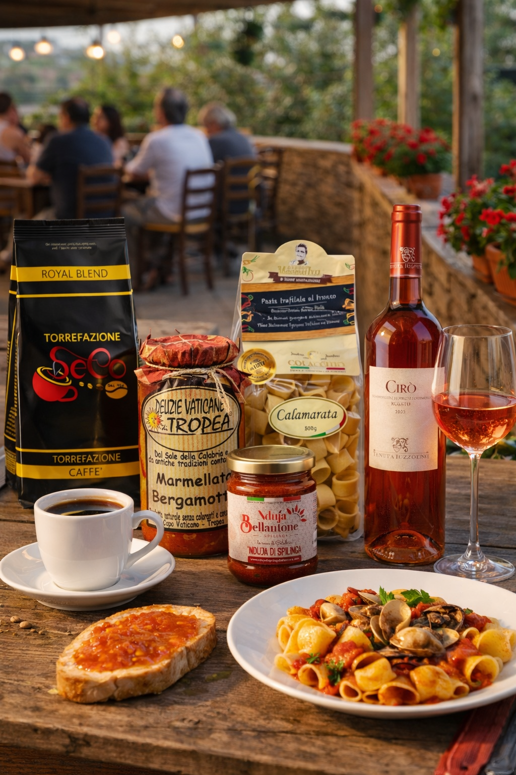 Italienischer Geschenkkorb mit Wein und Delikatessen