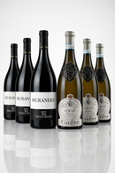Italienisches Weinpaket 6 Flaschen – 3x Muranera Rotwein und 3x Lugana Weißwein mit Spiegelung auf weißem Hintergrund
