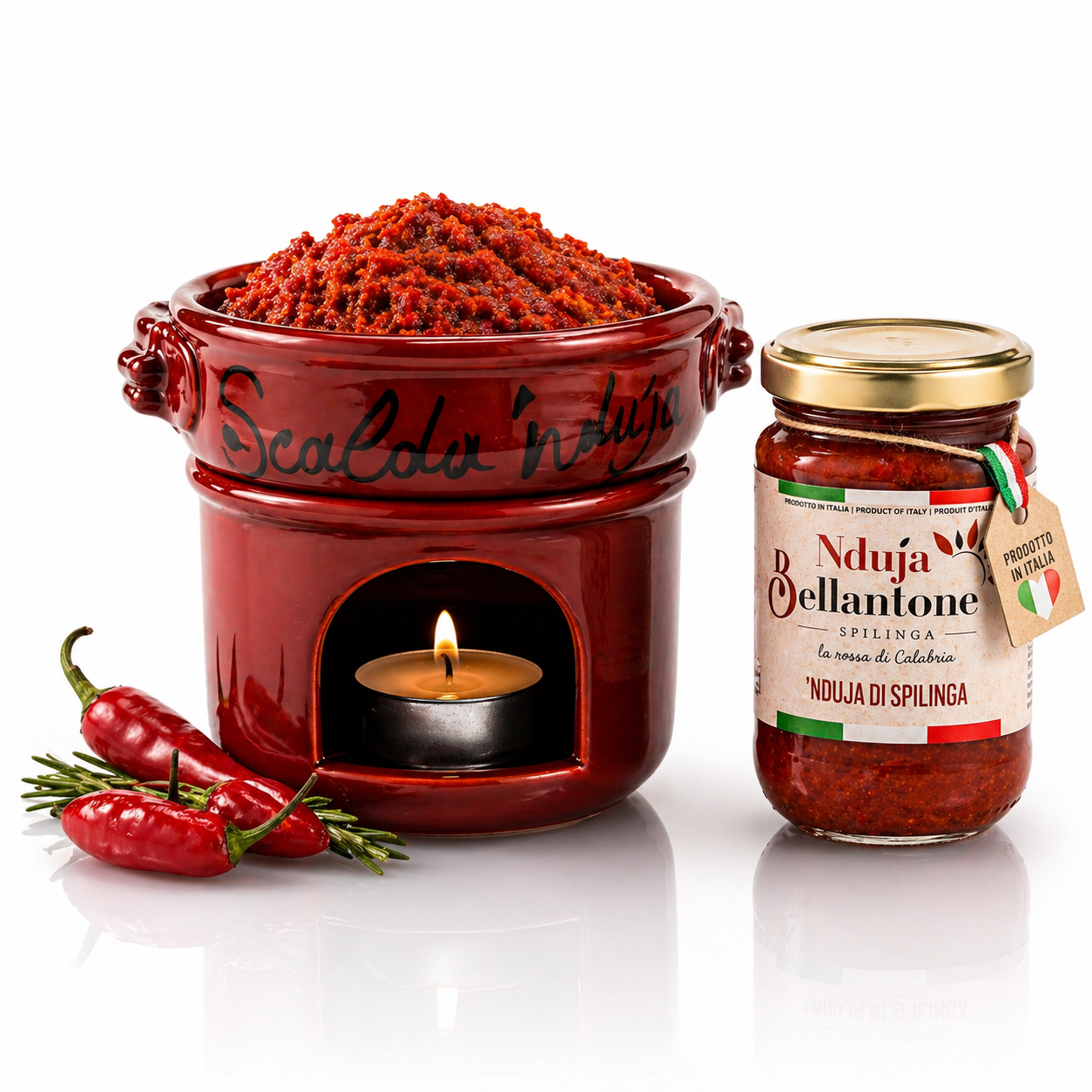 Scalda Nduja Keramik – Terrakotta Wärmer mit 90g Nduja aus Kalabrien