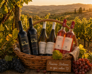 Italienisches Wein Set im Korb auf Weinberg mit Rot Weiß und Rosé