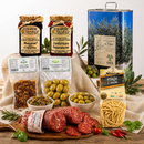 Premium Feinkost Paket aus Italien mit kalabrischer Salami, Fileja Pasta, Oliven und Extra Vergine Olivenöl