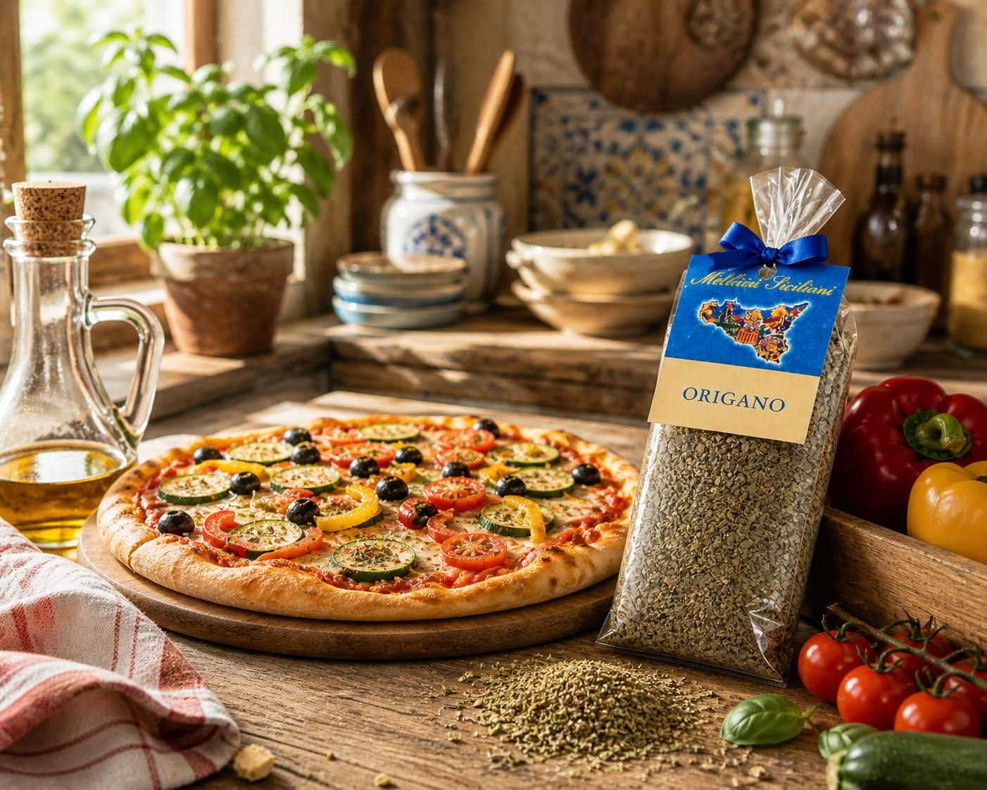 Oregano aus Sizilien auf Pizza – italienische Gewürze für mediterrane Küche