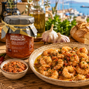    Sardella al Peperoncino mit Garnelen und mediterraner italienischer Küche am Meer serviert