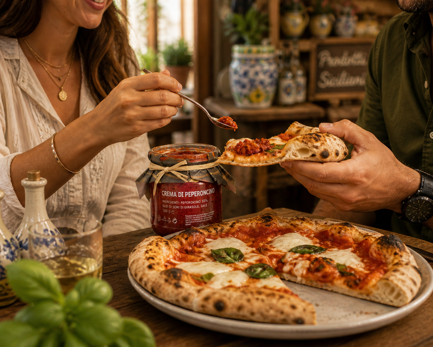     Knusprige italienische Pizza mit Crema di Peperoncino – mediterraner Genuss aus Sizilien 🇮🇹