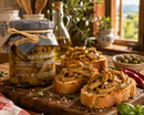     Italienische Bruschetta mit Filetti di Melanzane aus Sizilien und mediterranen Zutaten