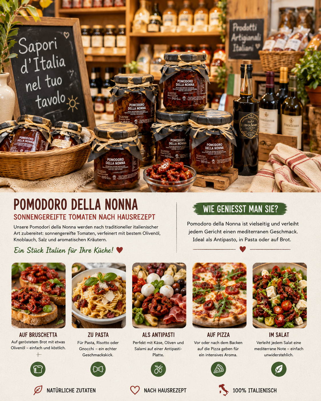     Pomodoro della Nonna Rezeptideen mit sonnengetrockneten Tomaten für Pasta, Bruschetta und Antipasti