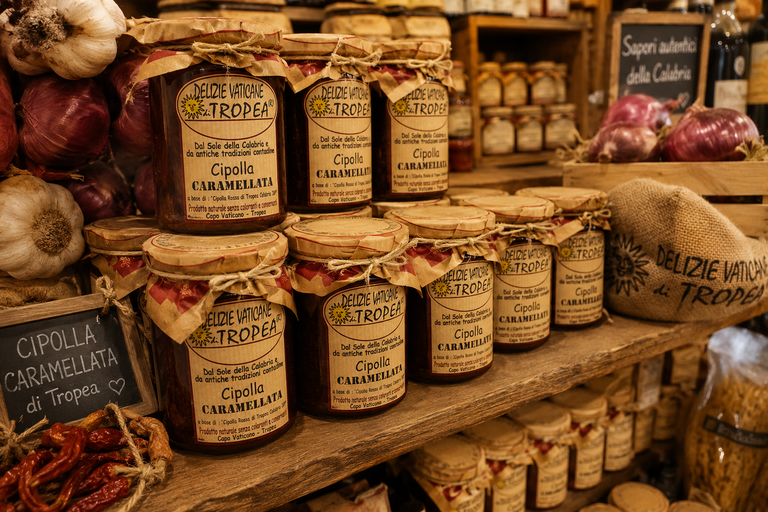     Traditionelle italienische Konfitüren und Delikatessen aus Sizilien und Kalabrien liebevoll präsentiert im rustikalen Feinkostladen 🇮🇹