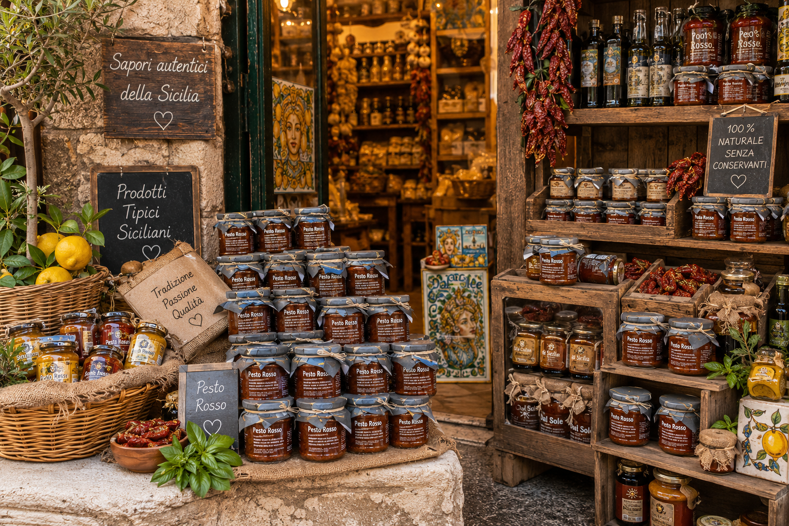 Mediterraner Geschmack für echte Genießer
Tomaten, Basilikum, Knoblauch und Peperoncino vereinen sich zu einem authentischen sizilianischen Pesto voller Charakter.