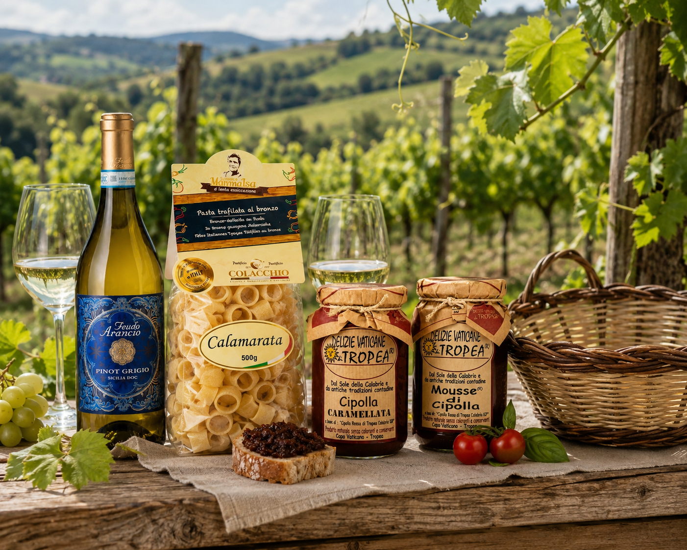     Hochwertiger italienischer Geschenkkorb mit Pinot Grigio und Antipasti Spezialitäten