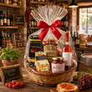 Italienischer Geschenkkorb mit Schleife – Wein, Pasta und Delikatessen aus Kalabrien