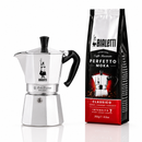 Bialetti Moka Classico 3 Tassen mit Perfetto Moka Kaffee 250g – italienische Espressokanne Set