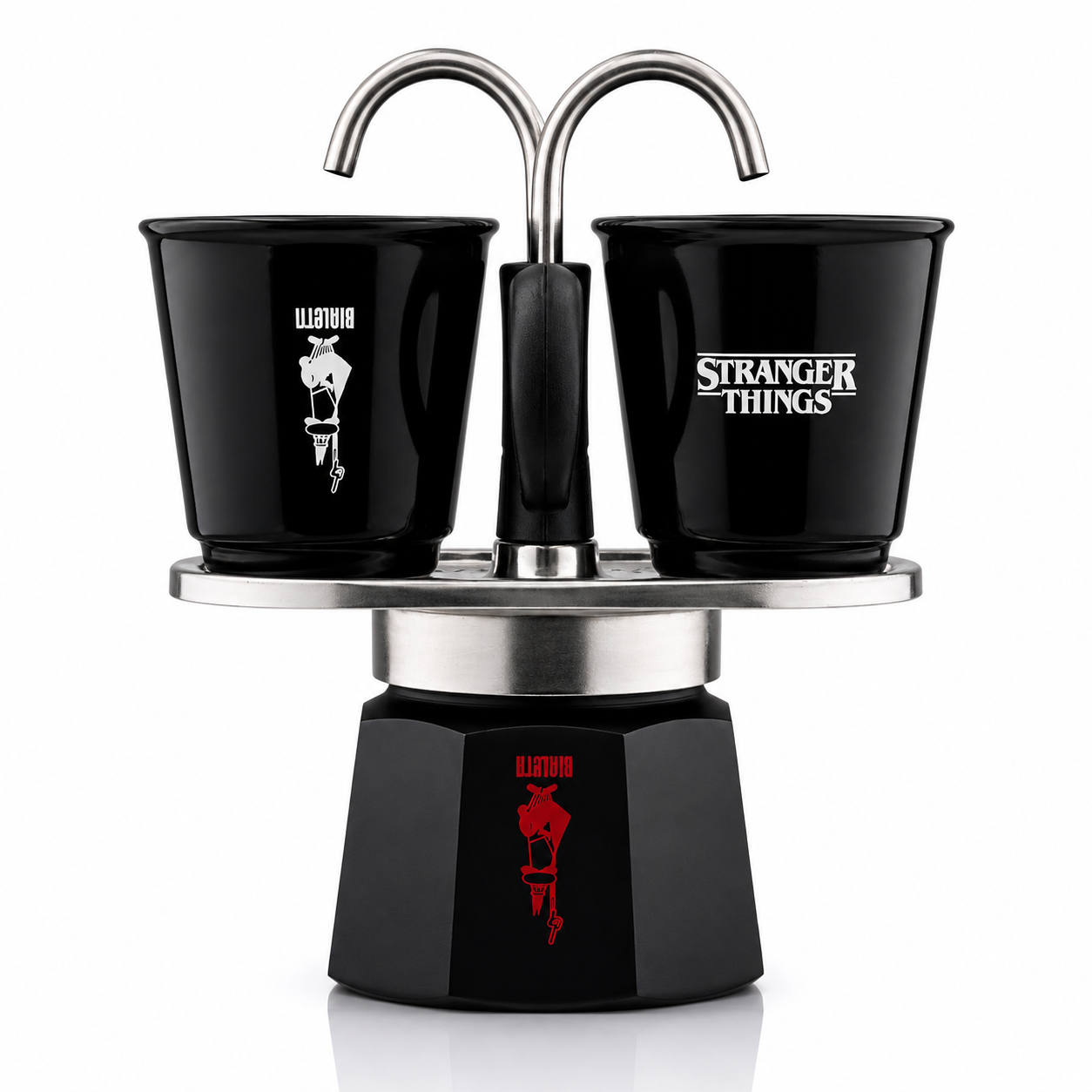 Bialetti 2 Tassen Kaffeemaschine Schwarz – Italienische Moka mit Doppel-Ausguss für 2 Espressi gleichzeitig