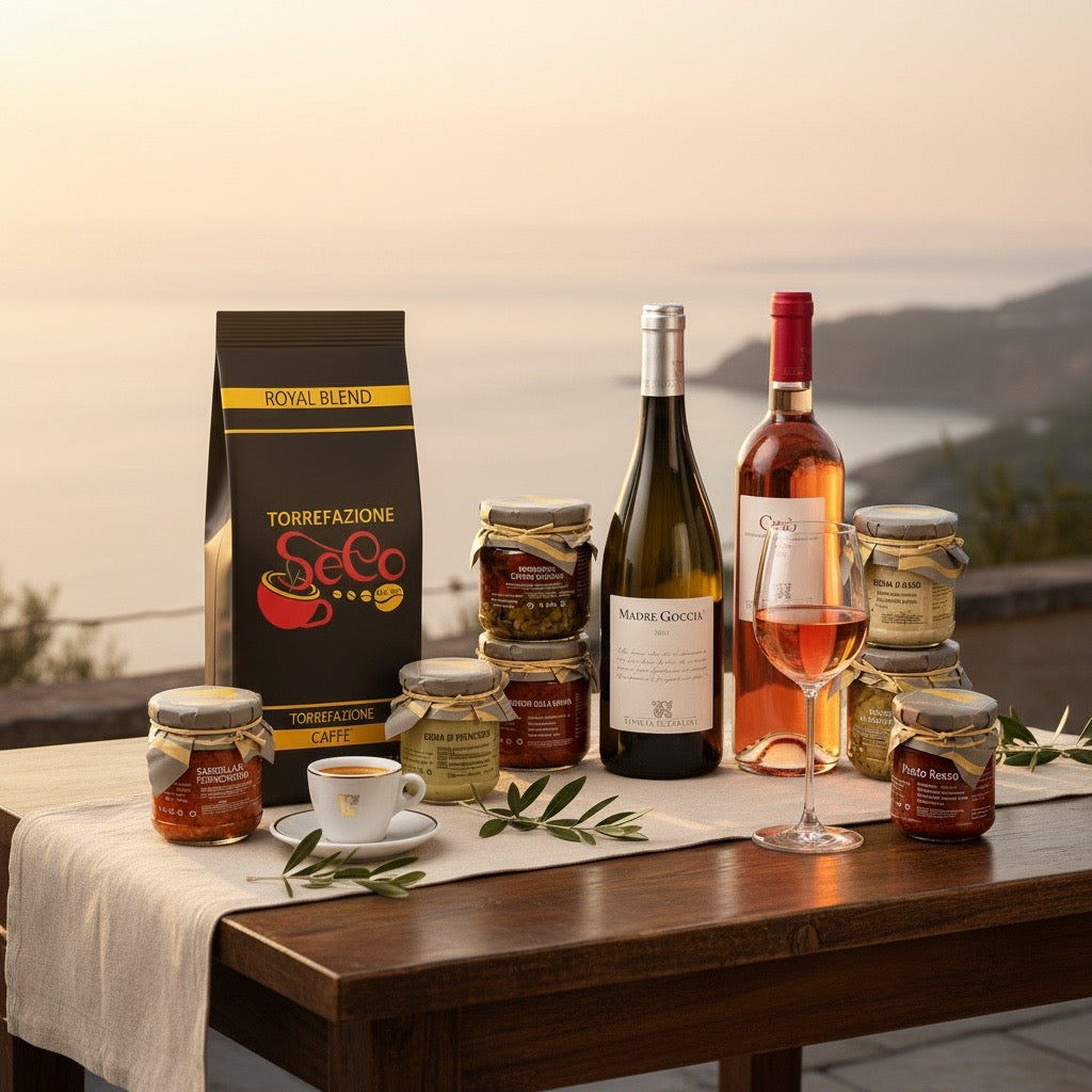     Premium Geschenkkorb mit italienischem Wein, Kaffee und Feinkost