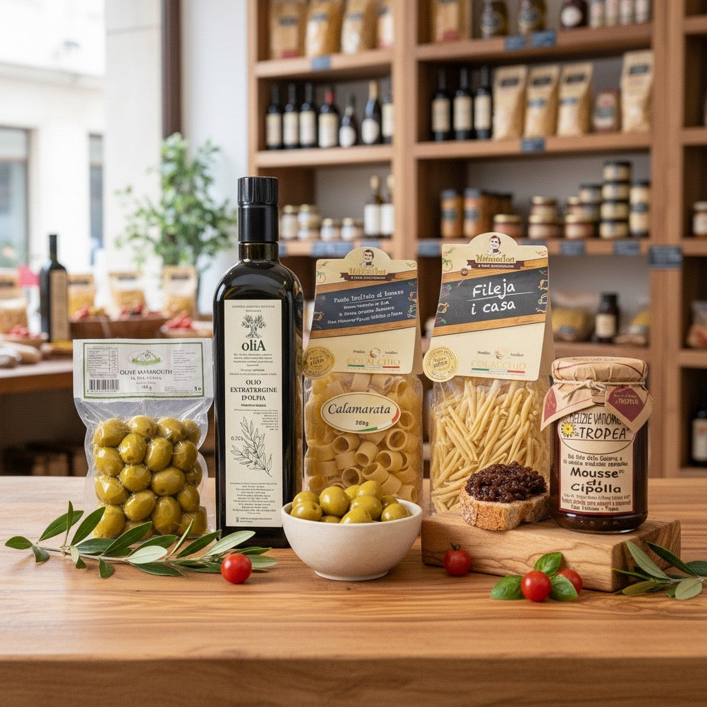 Mediterranes Genusspaket aus Kalabrien und Apulien mit kaltgepresstem Olivenöl und italienischer Pasta