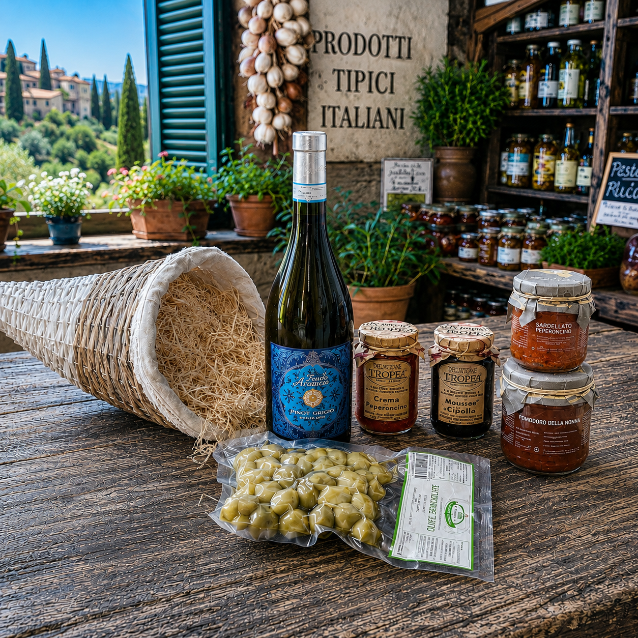 Italienischer Geschenkkorb mit Pinot Grigio & Feinkost aus Süditalien