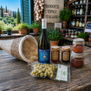     Italienischer Feinkostkorb mit Wein, Antipasti und Oliven