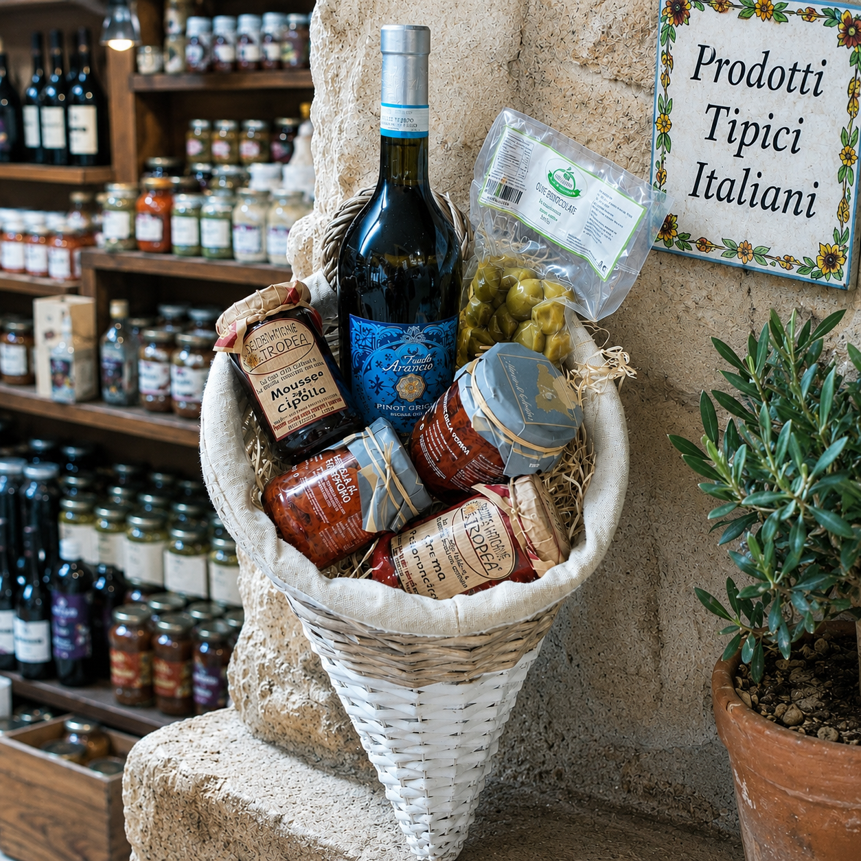 Italienischer Geschenkkorb mit Pinot Grigio & Feinkost aus Süditalien
