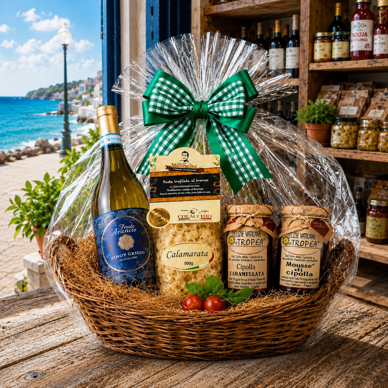 Italienischer Geschenkkorb mit Wein – Mediterraner Genuss aus Kalabrien & Sizilien