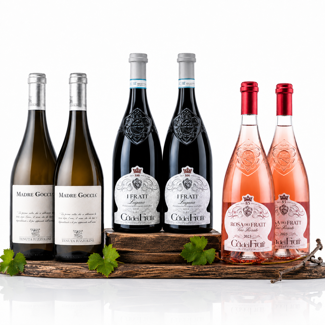 Italienische Weinkollektion Essenza Paket - 6er Set mit Lugana Weißwein, Madre Goccia Rotwein und Rosa dei Frati Roséwein von Gardasee