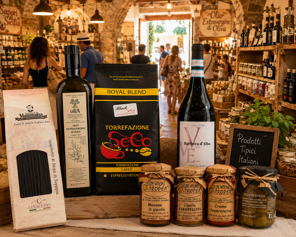 Italienischer Geschenkkorb mit Wein, Espresso & Feinkost – Barbera d’Alba