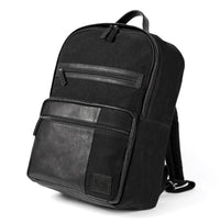 Italienischer Laptop Rucksack Leder Canvas Schwarz Vorderansicht