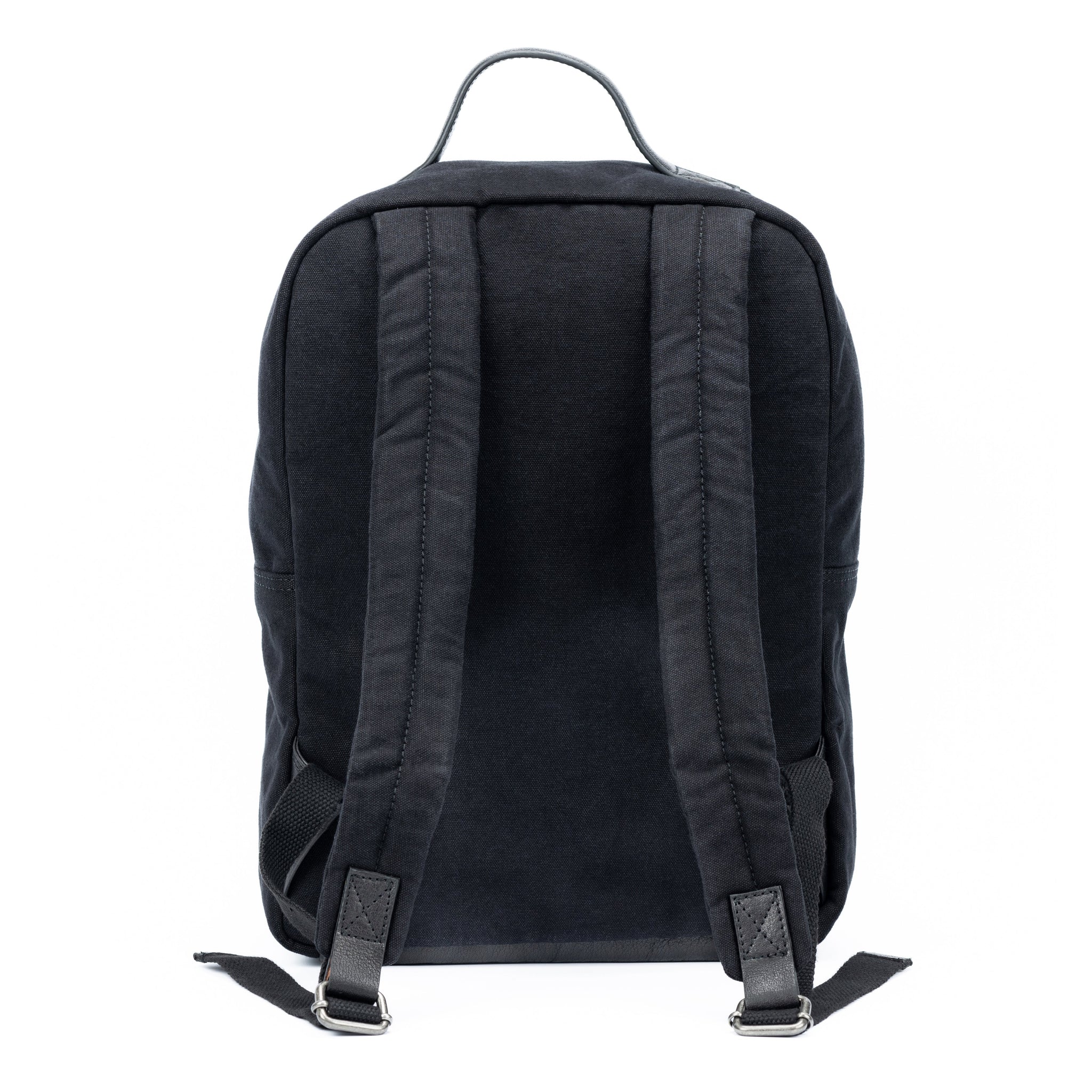Italienischer Laptop Rucksack Schwarz Leder Canvas mit Staubbeutel
