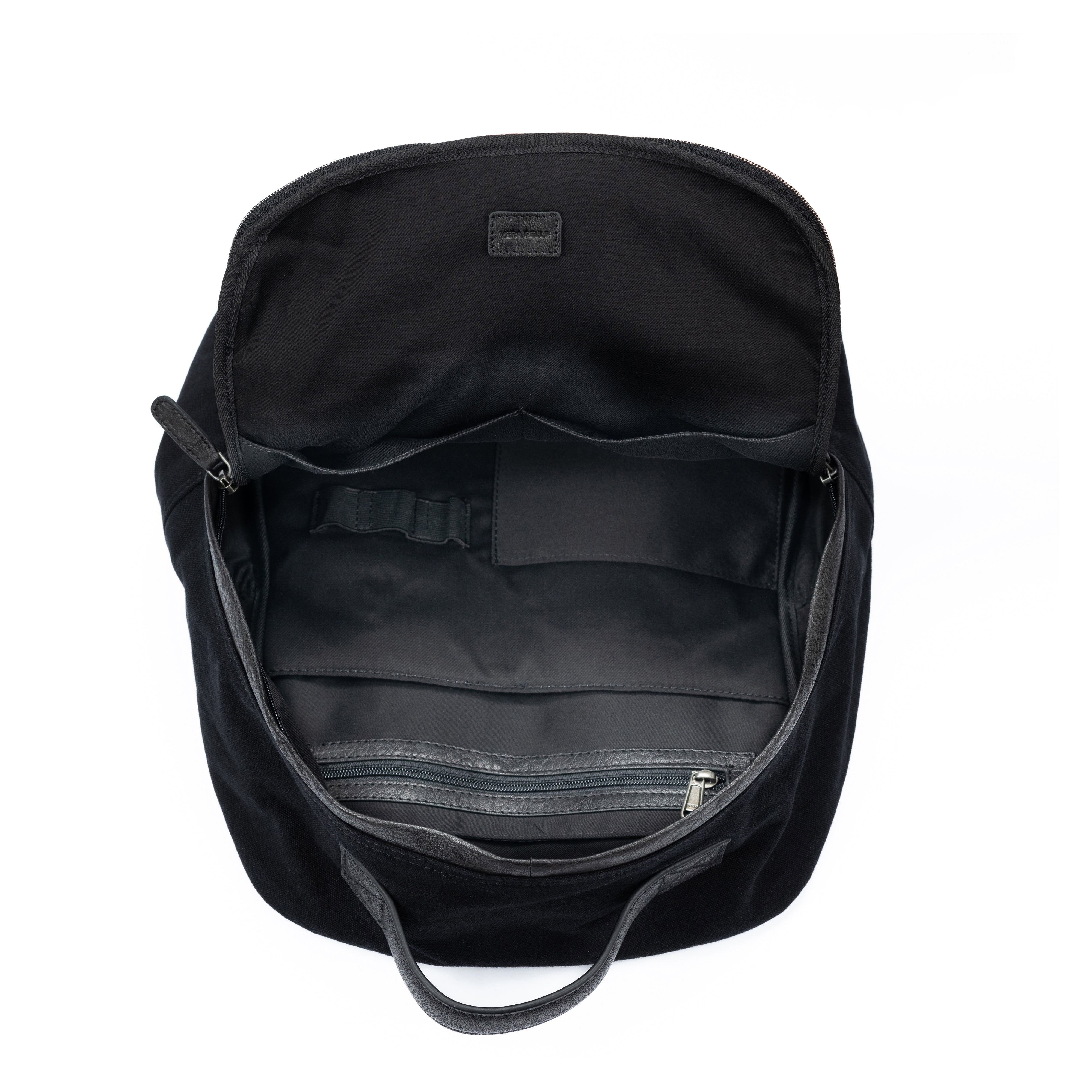 Innenansicht Laptop Rucksack Leder Canvas mit Fächern