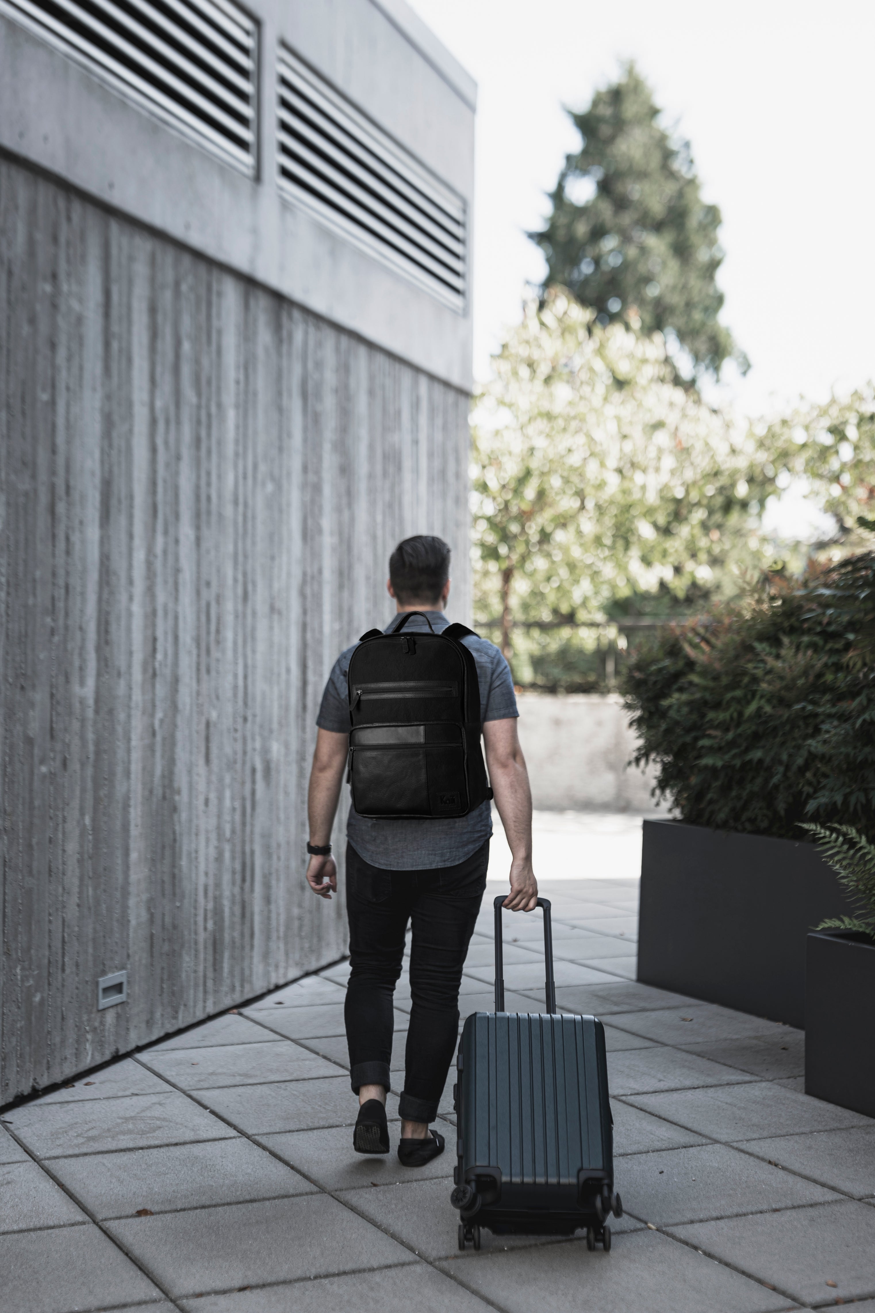 Italienischer Laptop Rucksack Leder Canvas