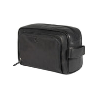 Kulturbeutel Leder Herren – elegante schwarze Kosmetiktasche mit Seitengriff