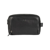 Kulturbeutel Leder Herren – elegante schwarze Kosmetiktasche mit Seitengriff