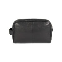 Kulturbeutel Leder Herren – elegante schwarze Kosmetiktasche mit Seitengriff