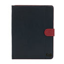 Italienische Tablet Hülle Leder schwarz mit roten Kanten, handgefertigte Tablet Tasche Echtleder Italien, kompatibel 8–10 Zoll, elegantes Design