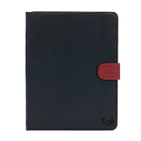 Italienische Tablet Hülle Leder schwarz mit roten Kanten, handgefertigte Tablet Tasche Echtleder Italien, kompatibel 8–10 Zoll, elegantes Design
