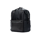 Italienischer Rucksack aus Nylon und echtem Leder – wasserabweisend, schwarz, elegantes Design mit glänzenden Nickel-Details, handgefertigt in Italien
