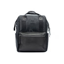 Italienischer Rucksack aus Nylon und echtem Leder – wasserabweisend, schwarz, elegantes Design mit glänzenden Nickel-Details, handgefertigt in Italien