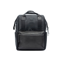 Italienischer Rucksack aus Nylon und echtem Leder – wasserabweisend, schwarz, elegantes Design mit glänzenden Nickel-Details, handgefertigt in Italien